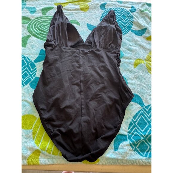 La Blanca One-Piece Swimsuit Ruched Waist Deep V-Neckline Black Size 8 - Picture 5 of 7
